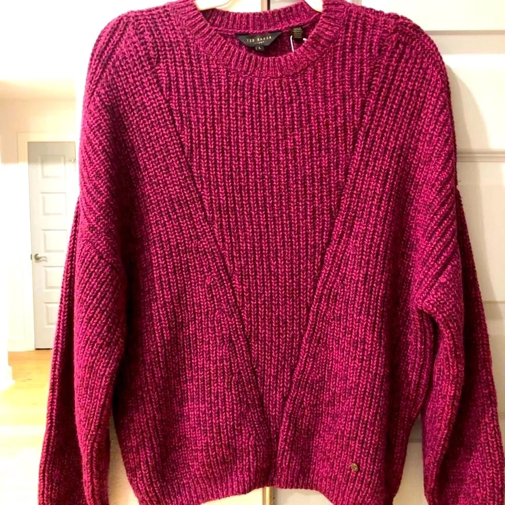 NWT TED BAKER LONDON Bettie Boxy Wool Cashmere Sweater Jumper Burg L MSRP $288